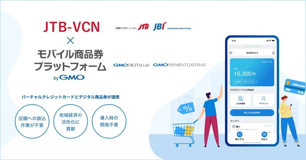 バーチャルクレジットカード「JTB-VCN」と商品券デジタル化サービス 「モバイル商品券プラットフォーム byGMO」が連携開始～自治体・事業者の商品券デジタル化と取扱店舗への払込作業削減を実現～
